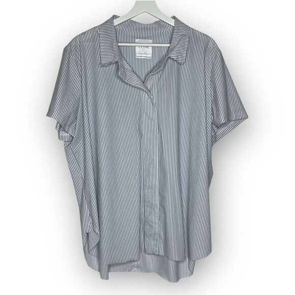 Lysse Short Sleeve Collared Striped Shirt Top Blouse Blue White Women’s Plus 2X - Picture 1 of 11